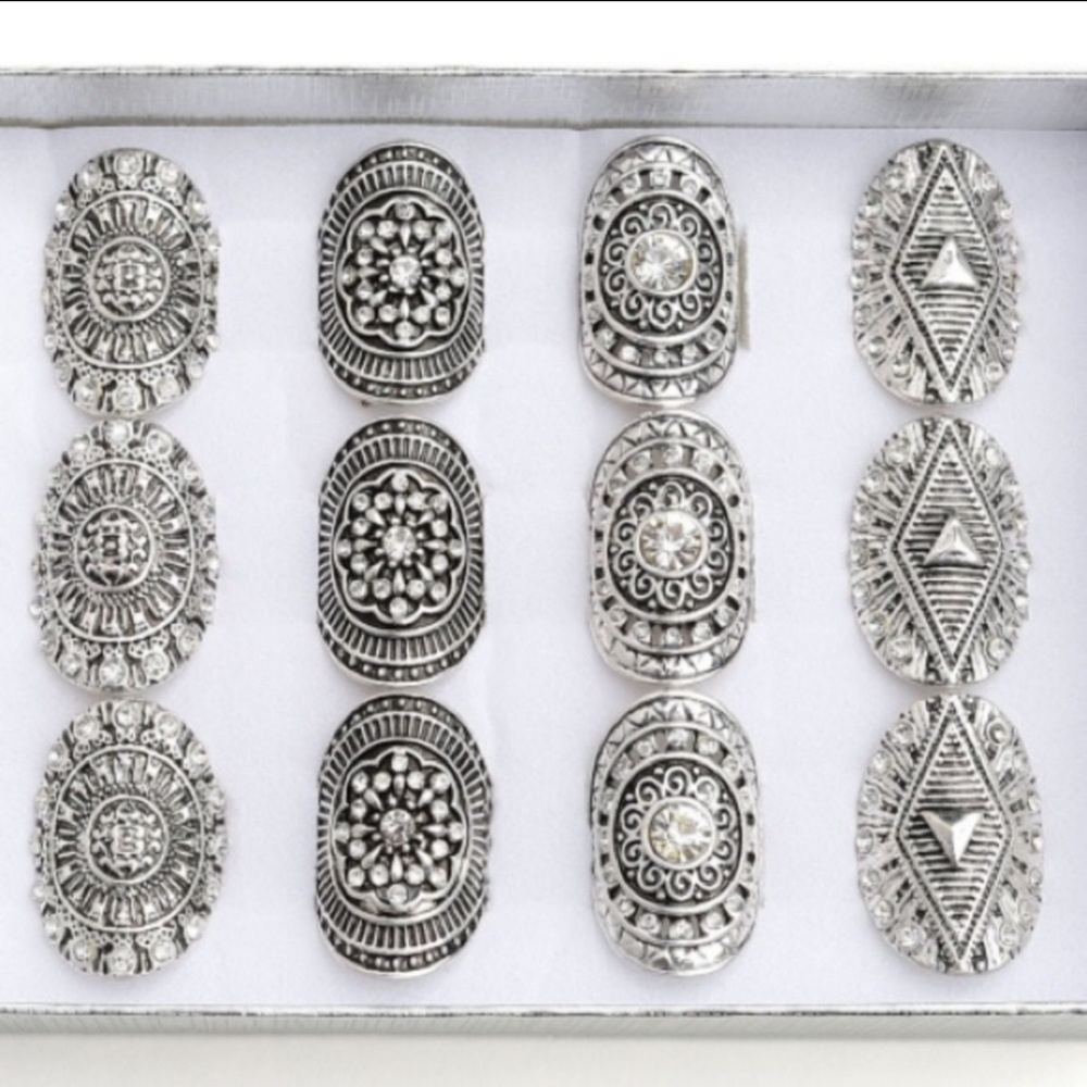 SOLD OUT! 4 BOHO GYPSY SILVER CUFF RINGS - Picture 2 of 4